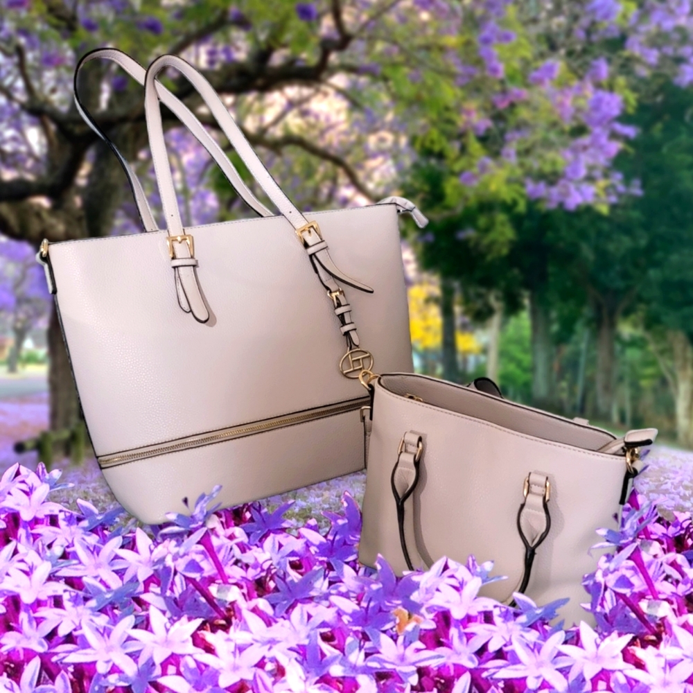 Lovely 2 PC Tote  & Crossbody  Authentic LA TERRE  Vegan Leather Cream